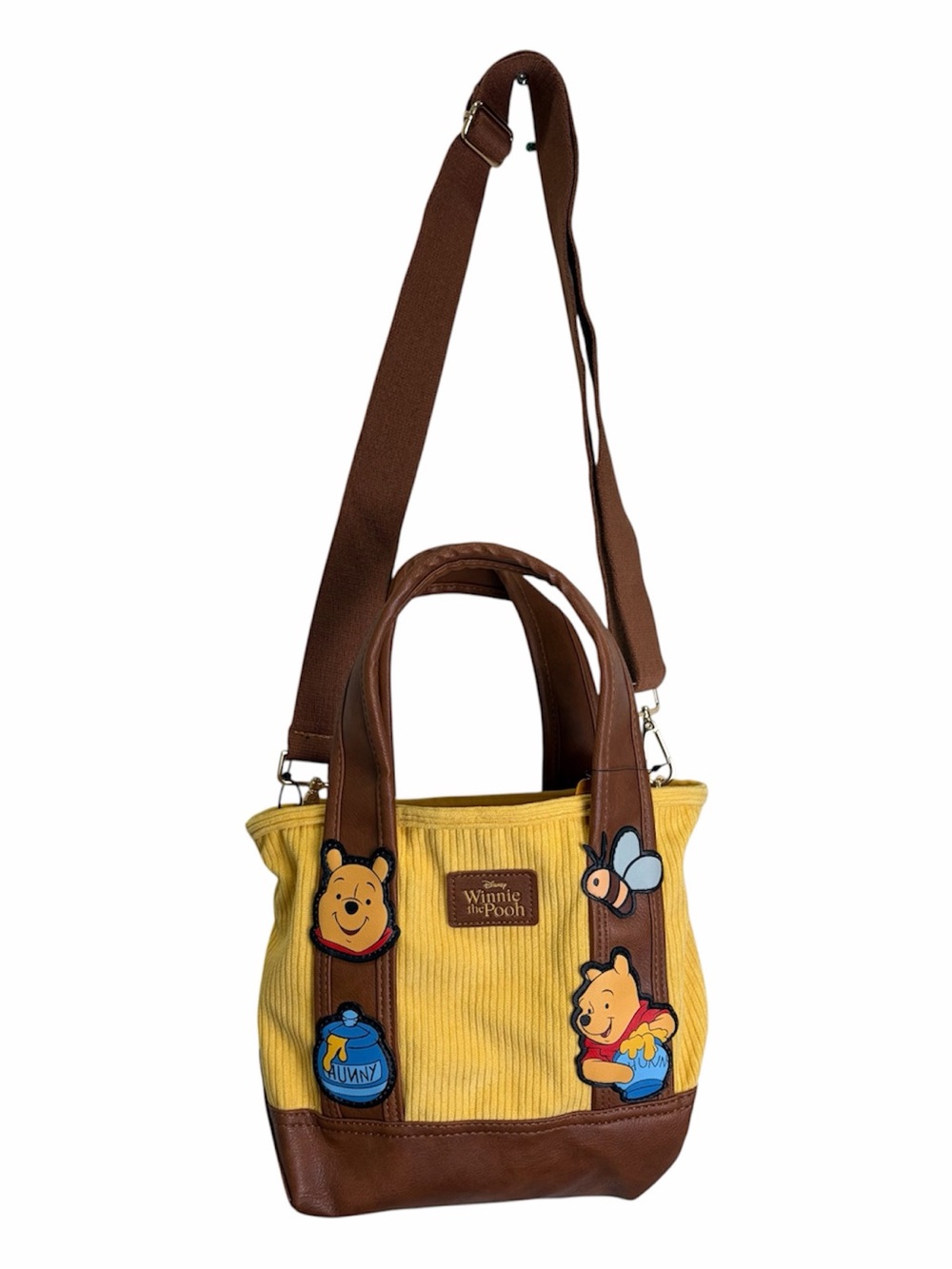 NWT Disney Winnie the Pooh 100 Years Corduroy Crossbody Bag | Bioworld Yellow